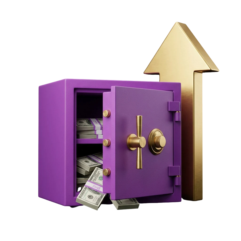 An open safe with coins spilling out, a reminder to set a spending limit before buying into a bonus round